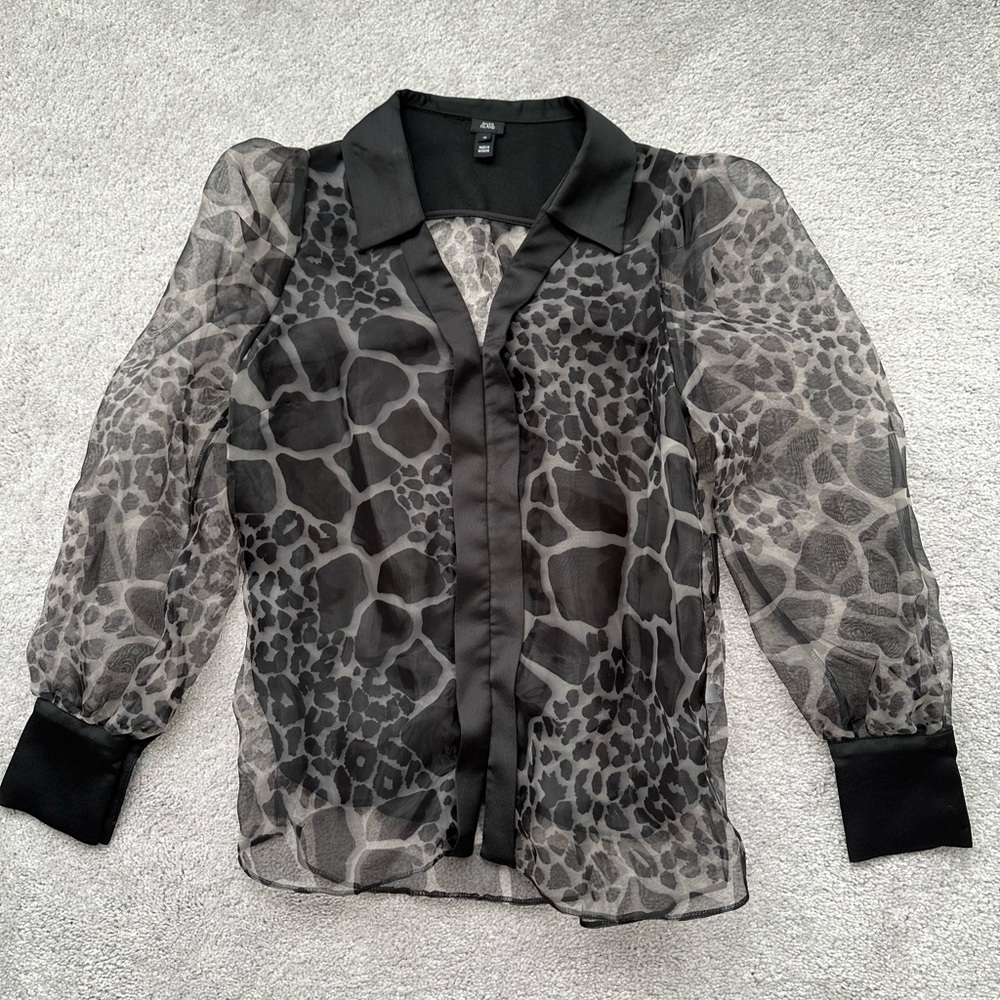 BRAND NEW - River Island Sheer Black Animal Print Button Up Blouse